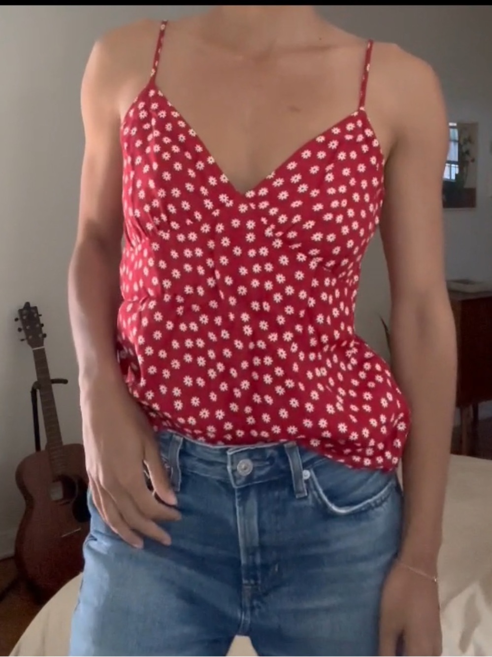 Reformation Red Floral Spaghetti-Strap Camisole